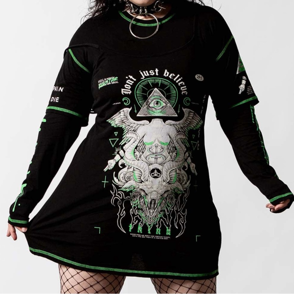 Killstar dress and top combo black and green angel wings Punk Goth Halloween